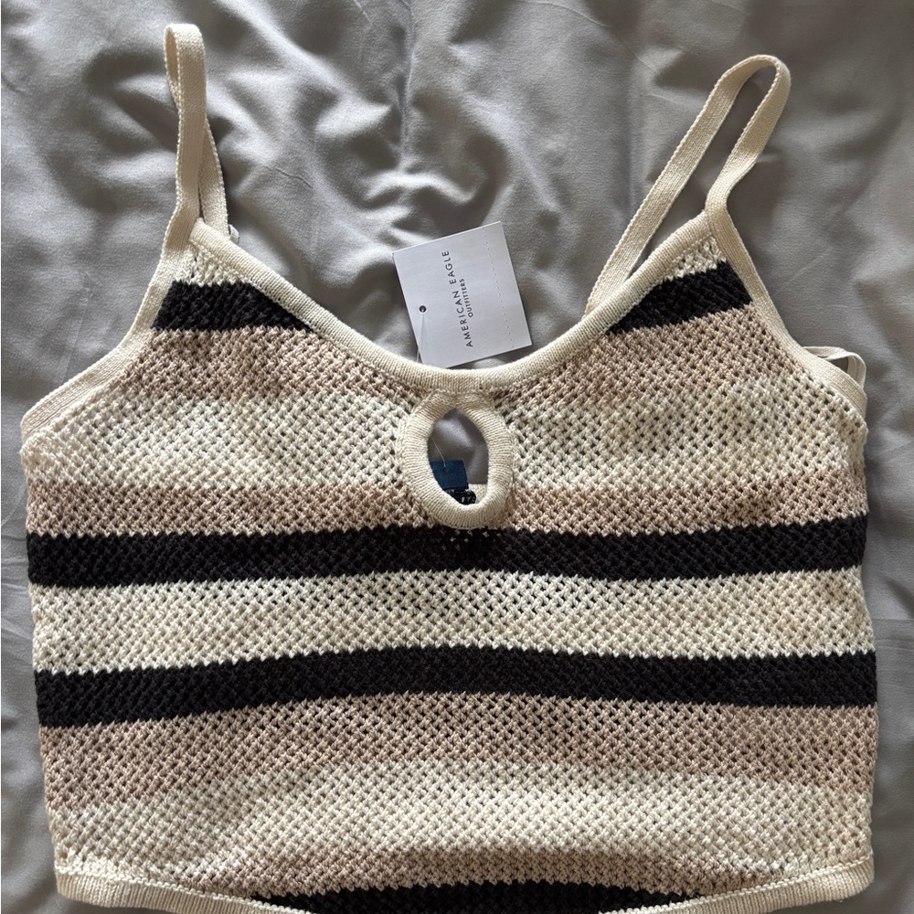 American Eagle Striped Knit Crop Top - Picture 1 of 2